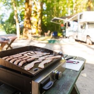 Cooking on a griddle at campground