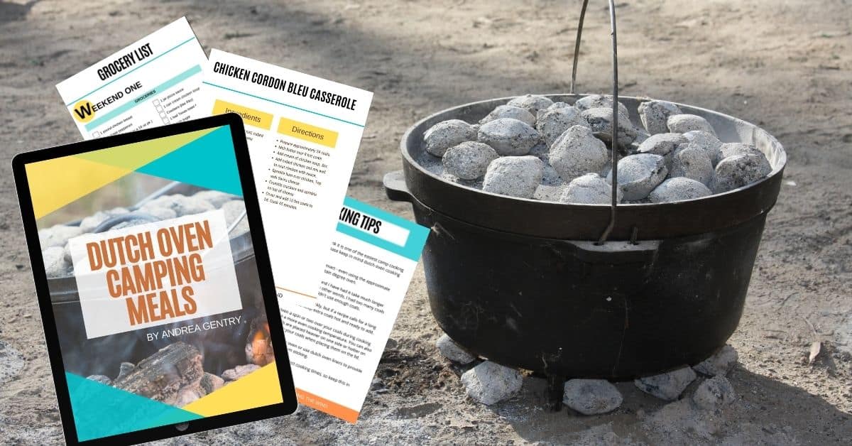 Dutch oven and charcoal with dutch oven camping meal plan pictures