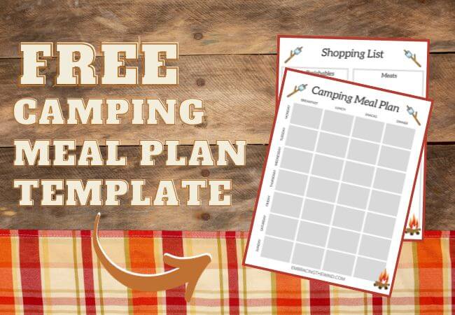 picture of camping meal plan printable template on picnic table top